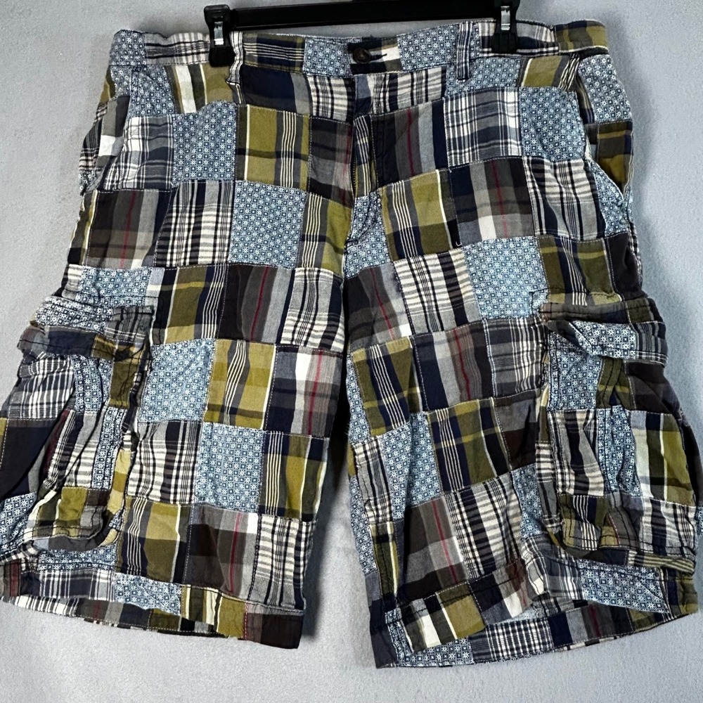VTG Y2K Old Navy Surplus Company Mens 38 Madras Patchwork Cargo Shorts Plaid
